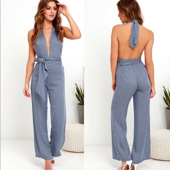Faithfull the Brand Lola Blue Print Jumpsuit - Picture 1 of 8